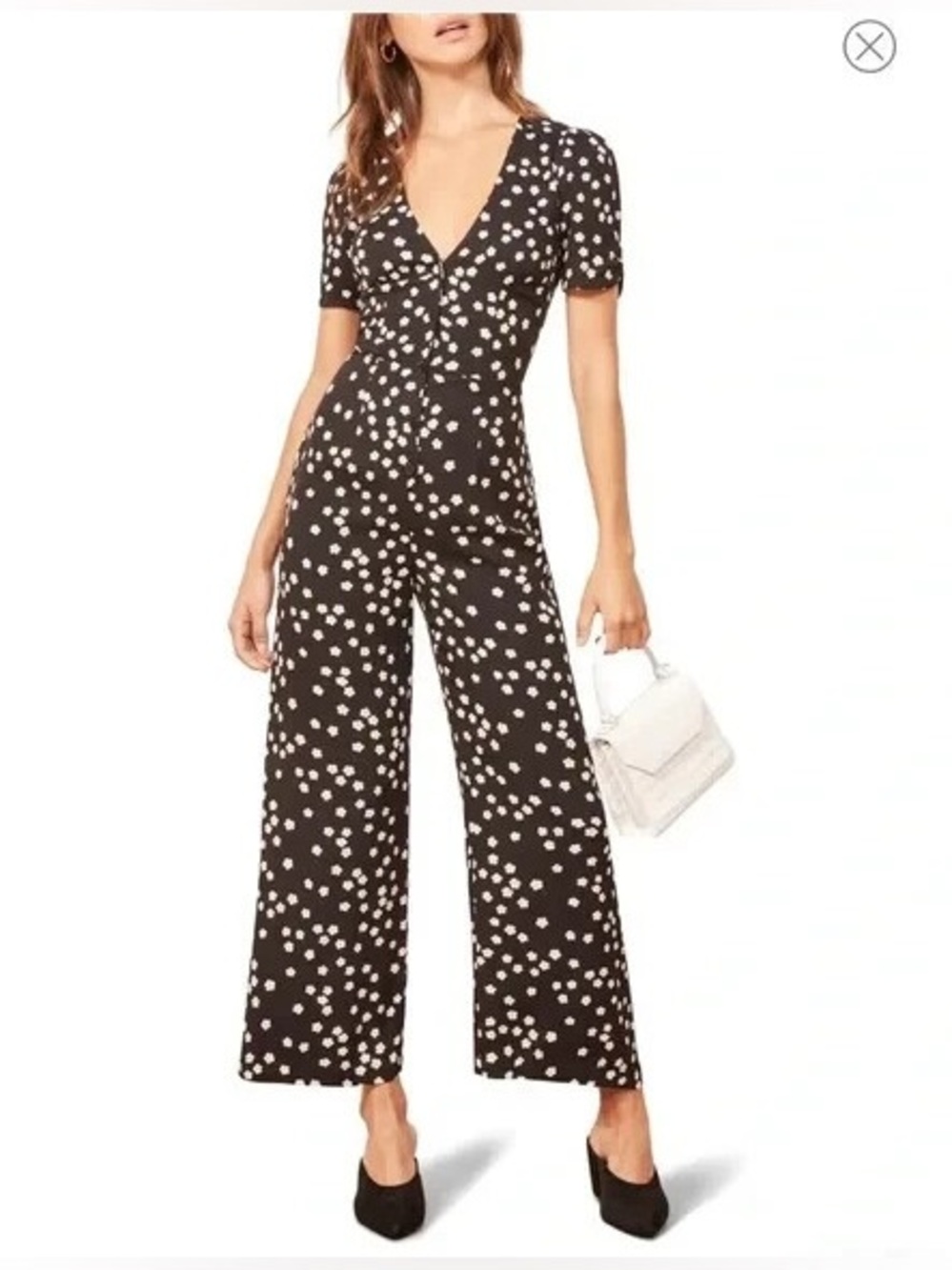 Reformation France Floral Jumpsuit Black White Size 2
